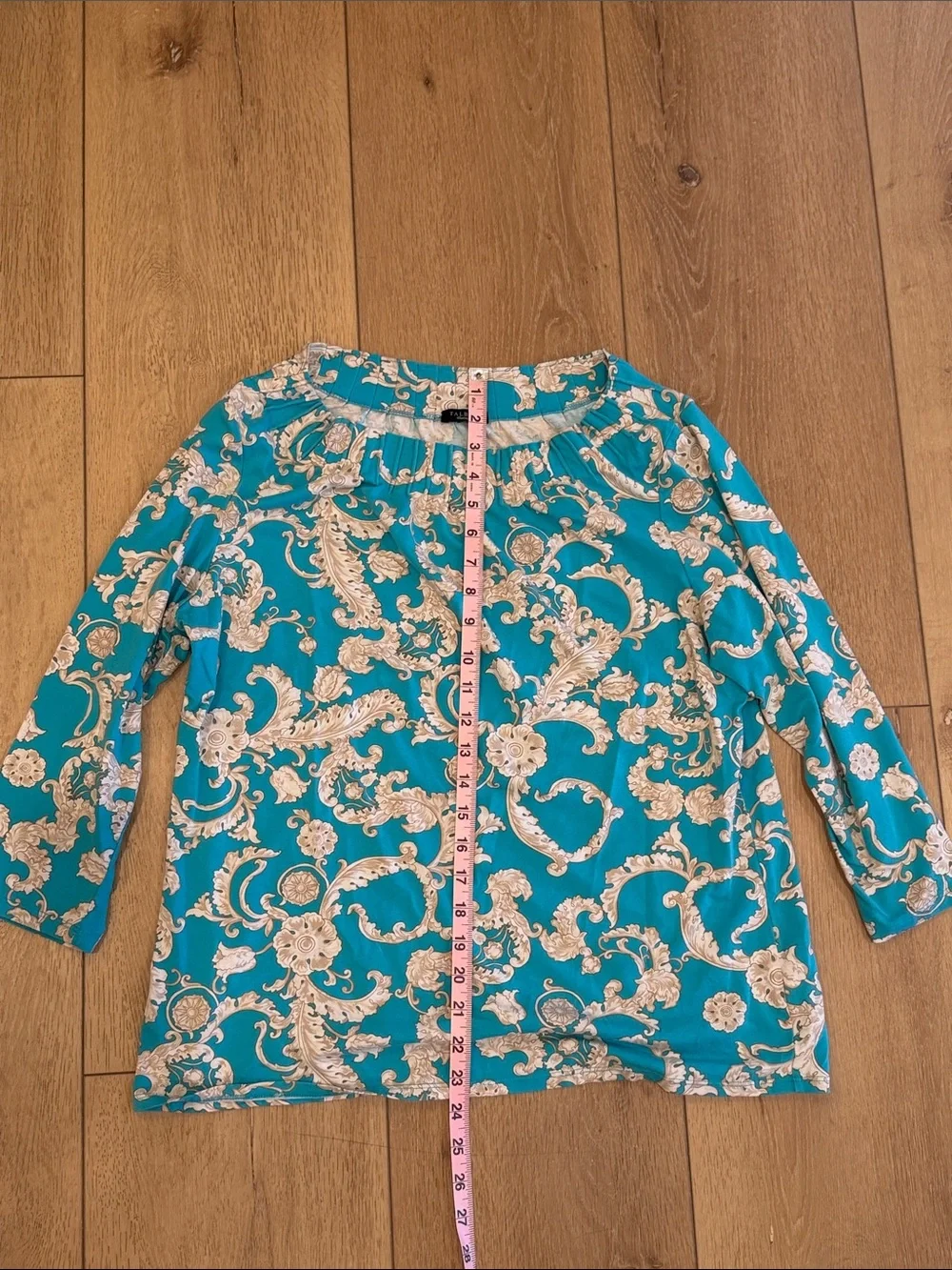 Talbots Women’s Teal Floral Scroll Print Blouse - Picture 3 of 5